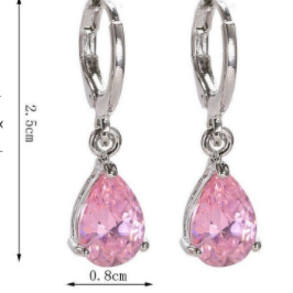 Silver Plated Sea Blue Cubic Zircon Crystal Hoop Earrings - Picture 3 of 3